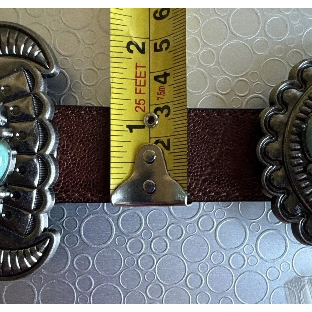 Lucky & Blessed Turquoise Concho Leather Belt - Size S Runs Bigger Dust Bag